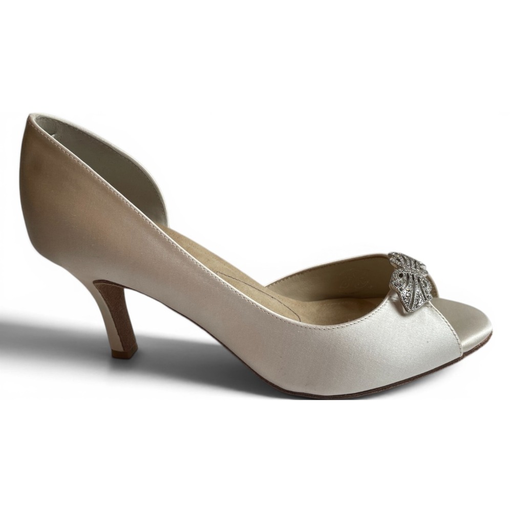 Angela Nuran Ingrid Pump Peep Toe Stiletto Wedding Shoe Silk 8.5 US NIB $395